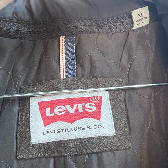 Levi's Men's XL Brown/Green Wool Dble-Breasted Wool-Blend Peacoat w/ Puffer Bib - Picture 6 of 7